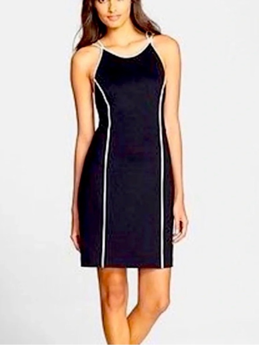 Trina Turk Contrast Piping strap Bodycon Cocktail Mini Dress Black NWT size 4 sm
